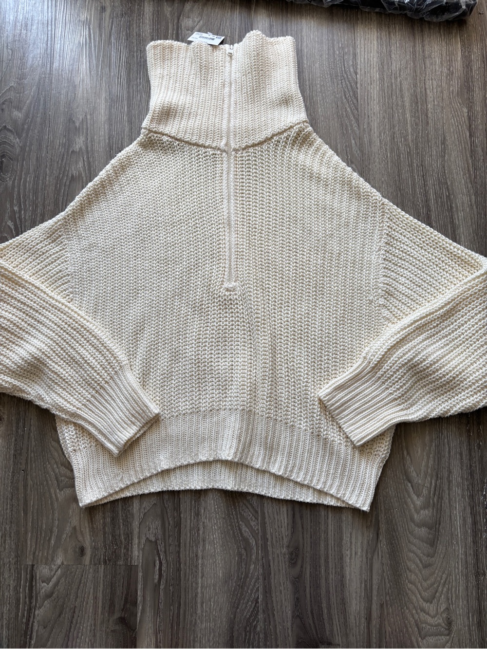 American Eagle Outfitters Cream Half-Zip Funnel Neck Sweater